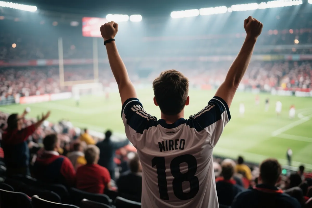 球迷在球场挥舞旗帜